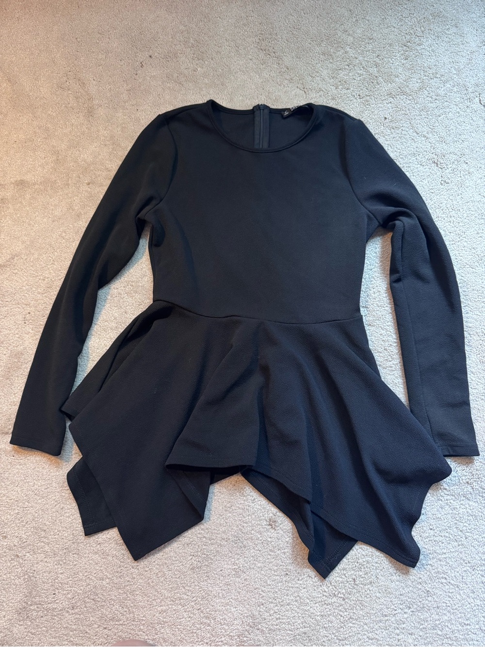 SHEIN Black Asymmetrical Peplum Handkerchief Hem Long-Sleeve Dress